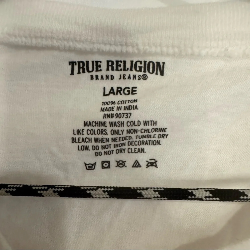 True Religion White Cotton Crew Neck T-shirt Size Large w/logo